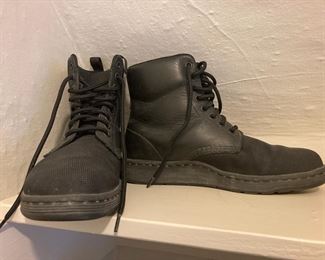 Black Leather and Fabric Combat Boots
