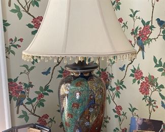 Asian Cloisonne Floral Design Lamp