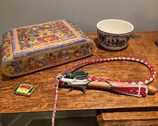 Cowboy Whip, Vintage Anacin Tin, Hand Painted Keepsake Box
