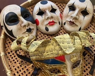Three Pierrot Venetian Masks, Mardi Gras Jester Mask