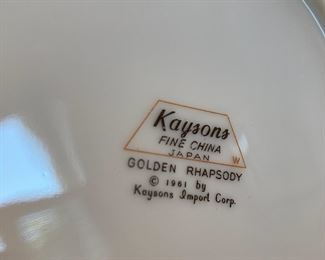 Dinnerware Set Kaysons China "Golden Rhapsody," Made in Japan, 1961