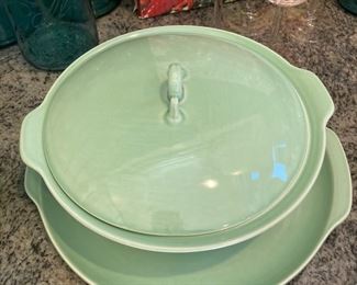 Vintage Green Serving Plate and Dutch Oven