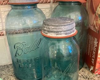 Antique Blue Mason Jars with Lids