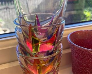 Multicolored Reflective Glass Whiskey Glasses