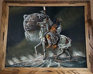 Framed Ernesto Sanchez Painted Velvet -Native American Bear Spirit