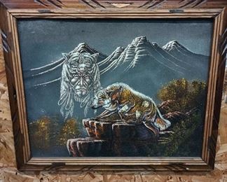 Frame Black Velvet Painting of Wolf Warrior by Ernesto Sanchez
