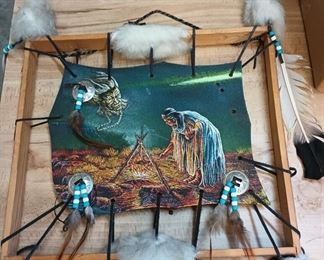 Native American Mandella Painting on Hide with Frame