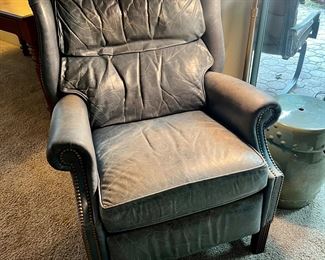 Old Leather Wingback Recliner…Still has life in it / downstairs 