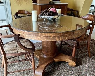 Oak Pedestal Dining Table / Chairs sold separate 
