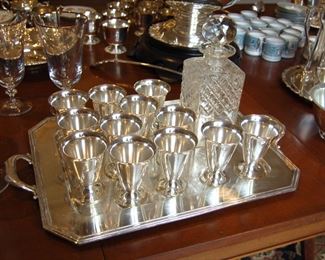 Silver plate cups and tray
