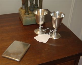Sterling cups and cigarette holder