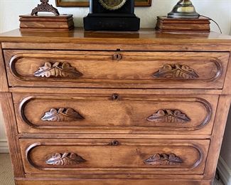 1800’s Chest Handsome Carved Pulls