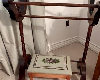 Quilt Stand & Small Stool w/Handwork