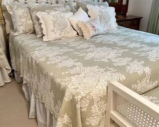 Another KING Bed Mattress & KING  Bedding ….Very Nice with Matching Bedside Bench in same fabric…..Brass KING Bed /Headboard w/porcelain knob detail