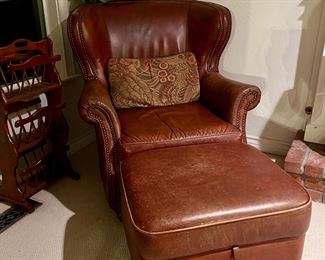 Leather Wingback Chair w/ottoman   Vintage Nailhead detail Large / Comfy