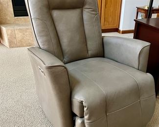 Small Leather Recliner Push Button Swivals & Rocks As New