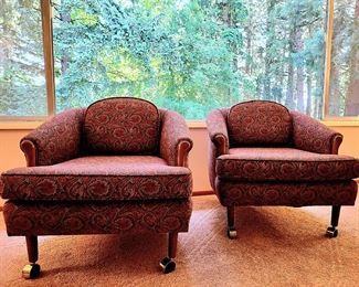 Pair of Mid-Century caster-footed Club Chairs $215 and NOW 50% OFF