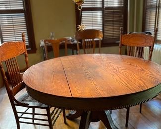 Oak Clawfoot Table,  Pressed Back Chairs