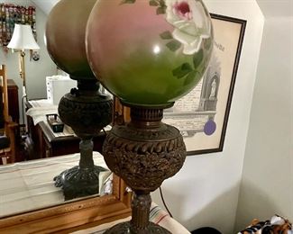 Hand-Painted Converted Oil Lamp
