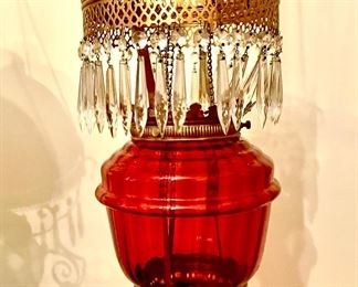 Cranberry Glass Electrified Hanging Oil Lamp