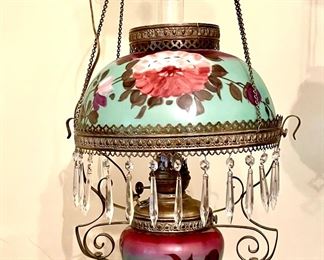 Ornate Victorian Hanging Converted Oil Lamp