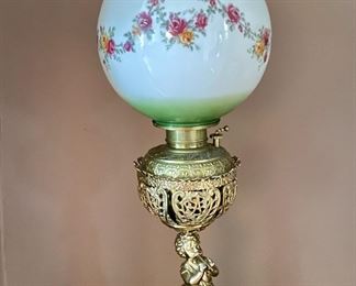 Brass Cherub Oil Lamp