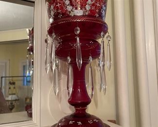 Cranberry Glass Mantle Lustre