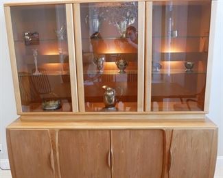 Danish Teak & Glass Lighted Sideboard & Hutch
