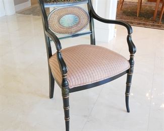 Gilt-Decorated Black Lacquer Regency Style Arm Chair
