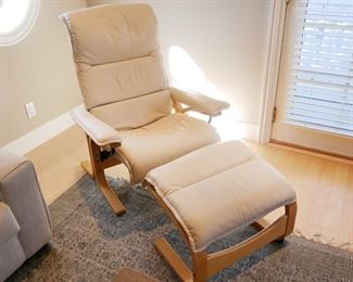 Stressless by Ekornes Scandinavian White Leather Recliner & Ottoman

