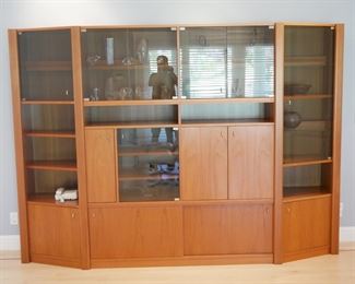 Large Teak Glass Wall Unit
