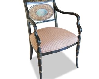 Gilt-Decorated Black Lacquer Regency Style Arm Chair
