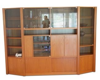 Large Teak Glass Wall Unit
