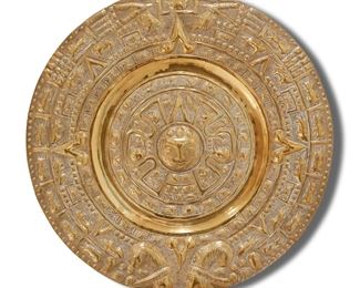 Hammered Metal Aztec Calendar Wall Medallion
