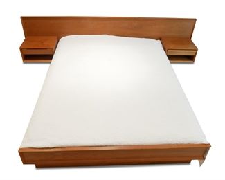 Queen Teak Platform Bed w/Floating Nightstands
