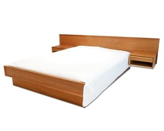 Queen Teak Platform Bed w/Floating Nightstands
