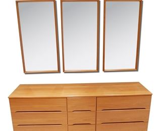 Danish Westnofa Style Mid Century Teak Dresser & Three Mirrors Set
