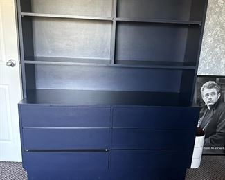 Blue Dresser with Attached Book Shelf