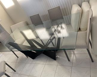 Modern glass table  79 x 42 with 6 chairs