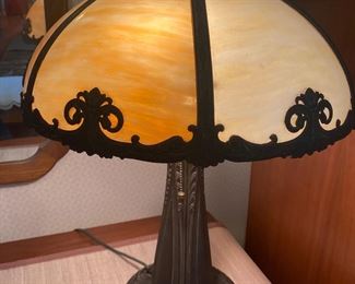 slag glass metal base lamp