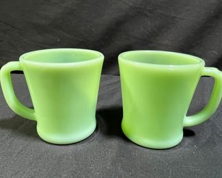 2 Fire-King Jadeite D-Handle Mugs