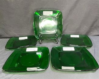 5 Anchor Hocking Fire-King Forest Green Luncheons