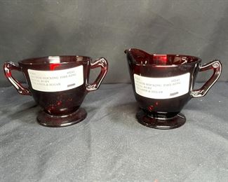 Anchor Hocking Fire-King Royal Ruby Cream & Sugar