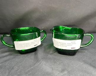 Anchor Hocking Forest Green Charm Cream and Sugar
