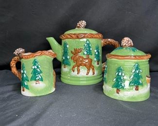 Bico China Rustic Cabin winter Scene Tea Set