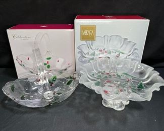 Mikasa Footed BonBon & Merry Holly Basket