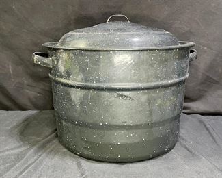 Speckled Enameled Metal Stock Pot & Canning Rack