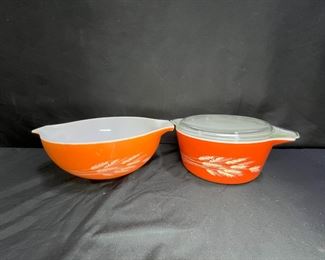 Vtg Pyrex Autumn Harvest Mixing Bowl & Casserole