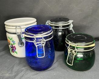 3 Colorful Latching Canister & 1 Ceramic Canister