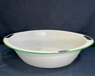 Large Granite Ware Cream & Green Oval Foot Tub